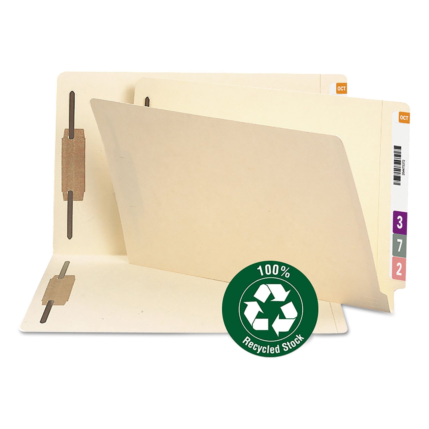 Recycled Manila End Tab Fastener Folders, 0.75" Expansion, 2 Fasteners, Legal Size, Manila Exterior, 50/Box -