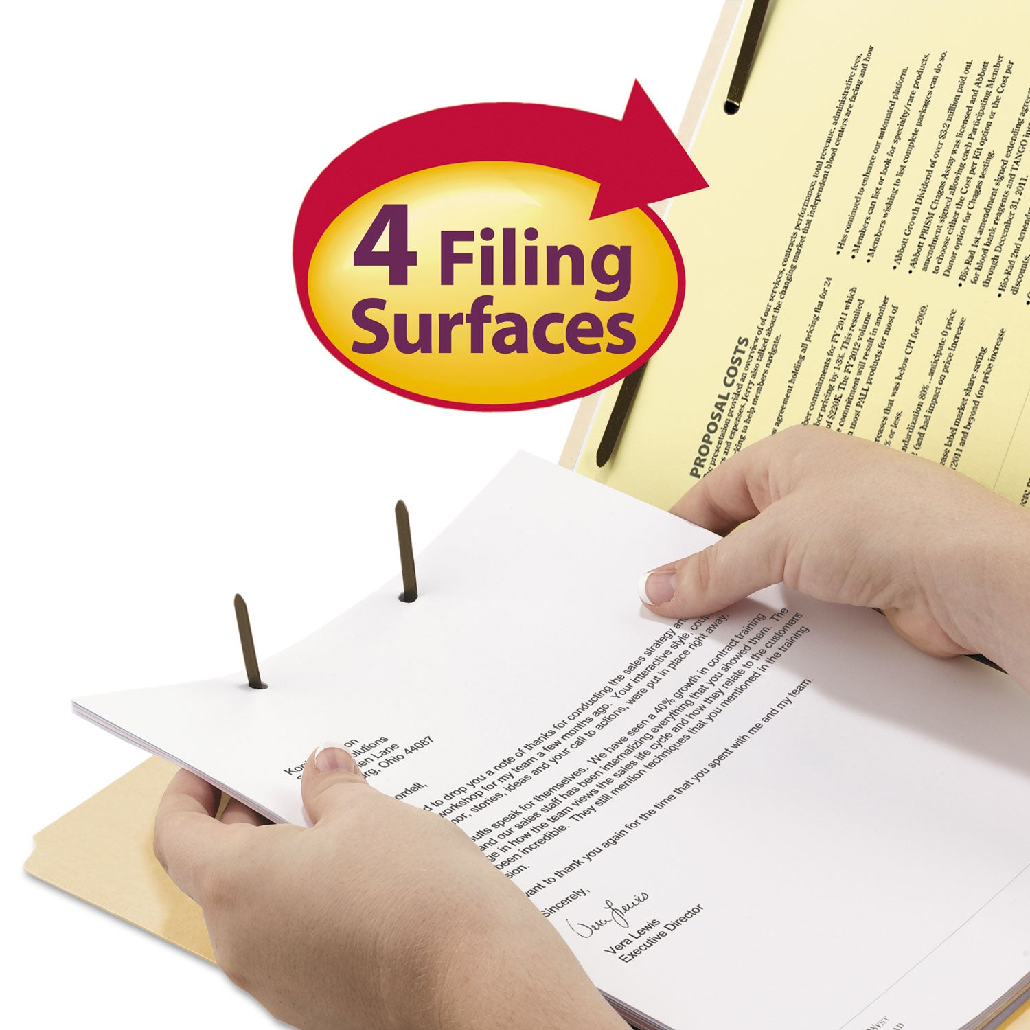 Fastener Folder with Divider, 0.75" Expansion, 1 Divider, 4 Fasteners, Letter Size, Manila Exterior, 50/Box -