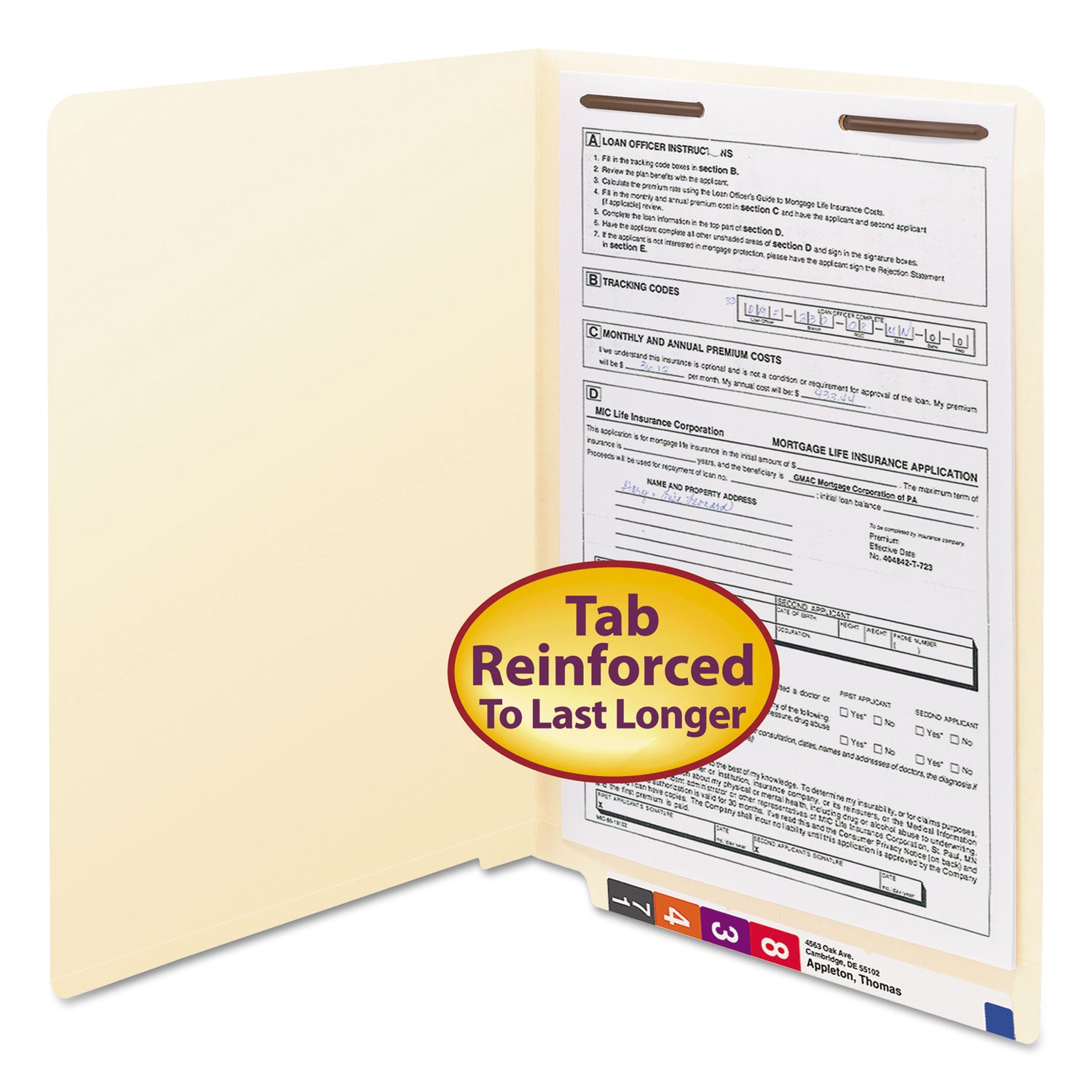 End Tab Fastener Folders with Reinforced Straight Tabs, 11-pt Manila, 1 Fastener, Legal Size, Manila Exterior, 50/Box -
