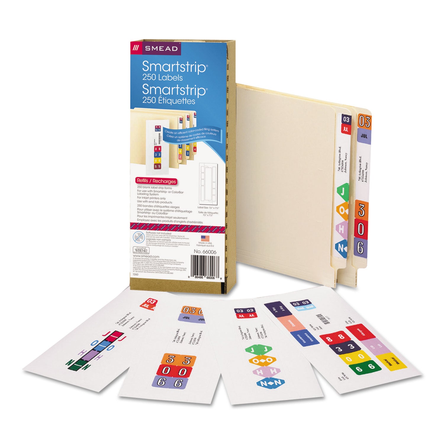 Color-Coded Smartstrip Refill Label Forms, Inkjet Printer, Assorted, 1.5 x 7.5, White, 250/Pack -