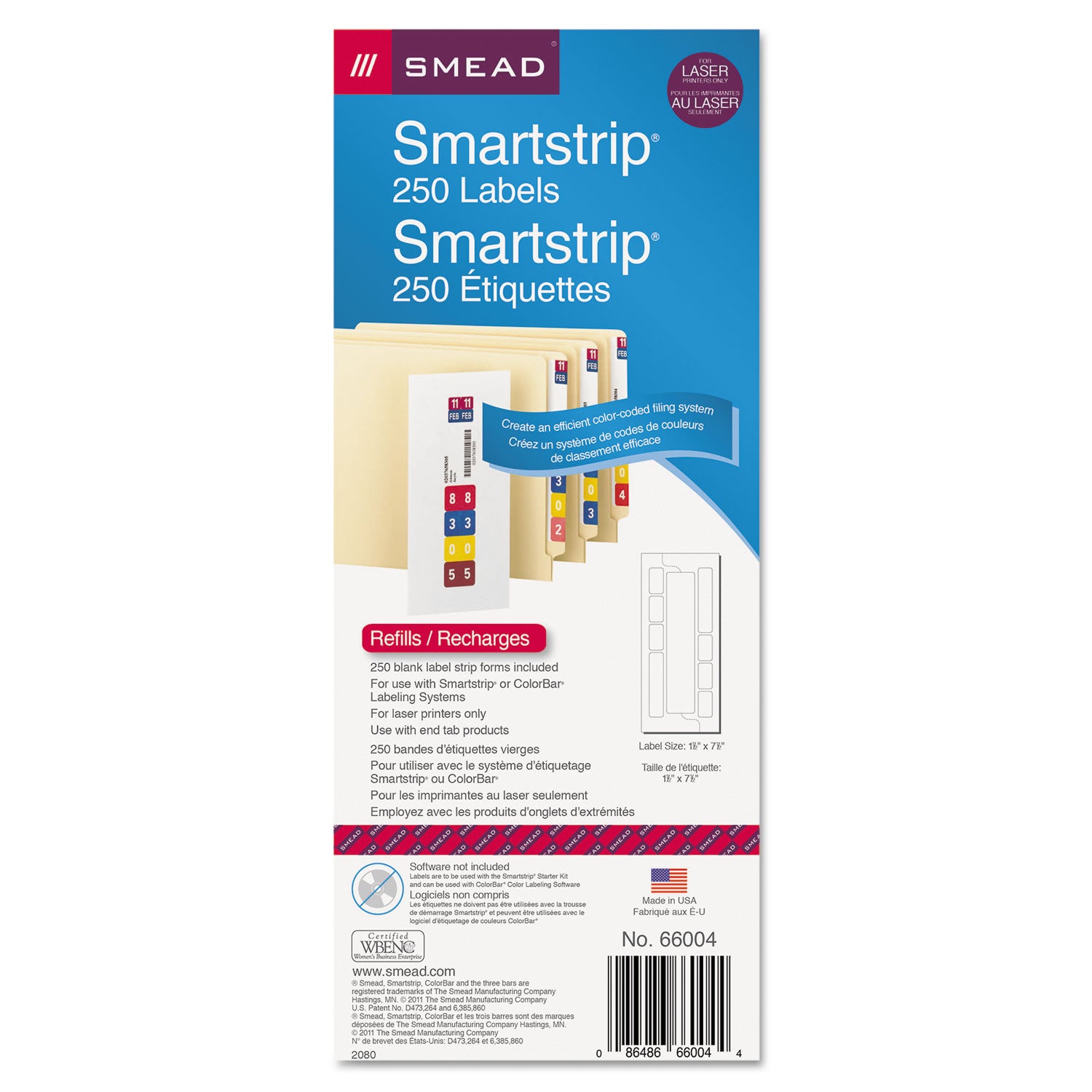 Color-Coded Smartstrip Refill Label Forms, Laser Printer, Assorted, 1.5 x 7.5, White, 250/Pack -