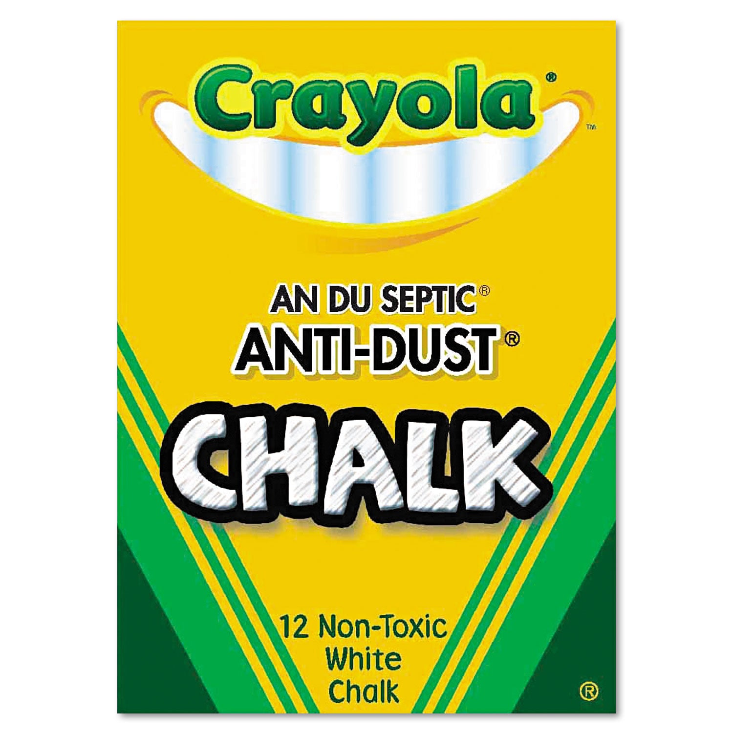 Nontoxic Anti-Dust Chalk, 3" x 0.31" Diameter, White, 12 Sticks/Box -