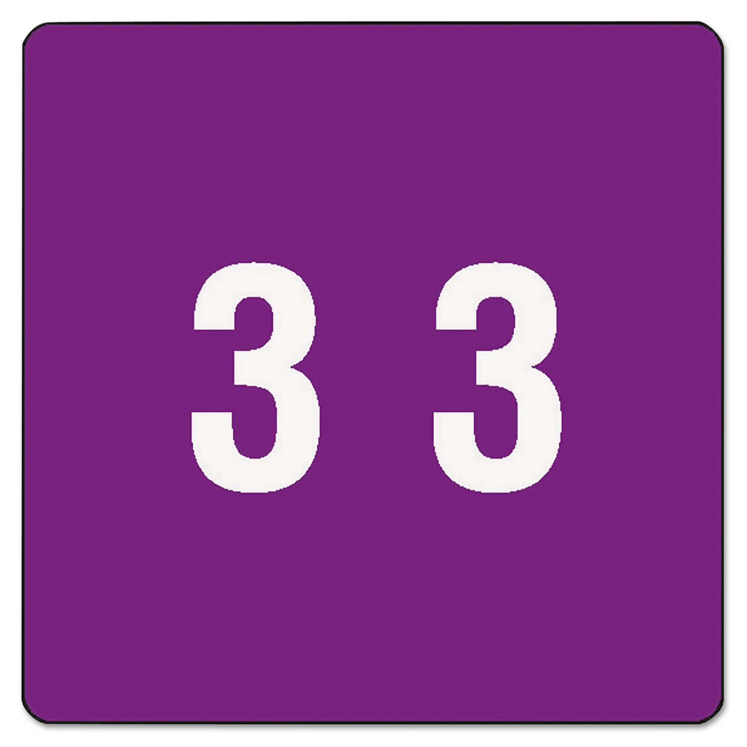 Numerical End Tab File Folder Labels, 3, 1.5 x 1.5, Purple, 250/Roll -
