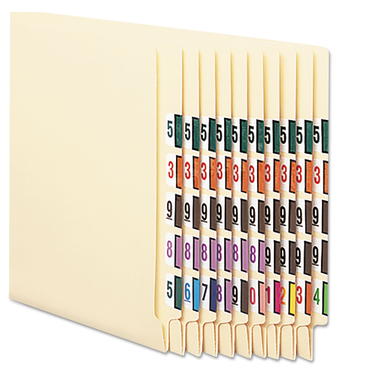 Numerical End Tab File Folder Labels, 0-9, 1 x 1.25, White, 500/Roll, 10 Rolls/Box -