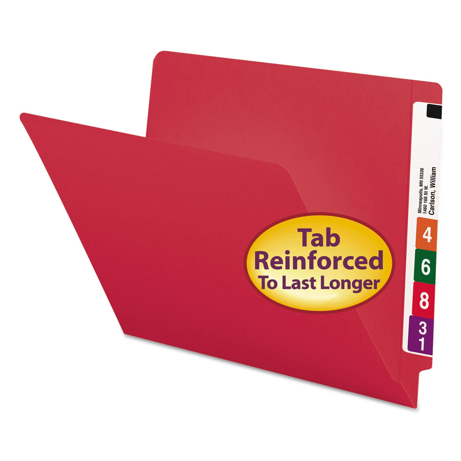 Shelf-Master Reinforced End Tab Colored Folders, Straight Tabs, Letter Size, 0.75" Expansion, Red, 100/Box -