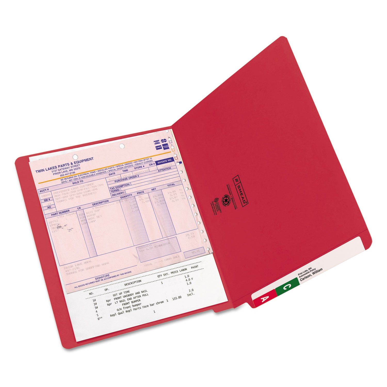 Shelf-Master Reinforced End Tab Colored Folders, Straight Tabs, Letter Size, 0.75" Expansion, Red, 100/Box -