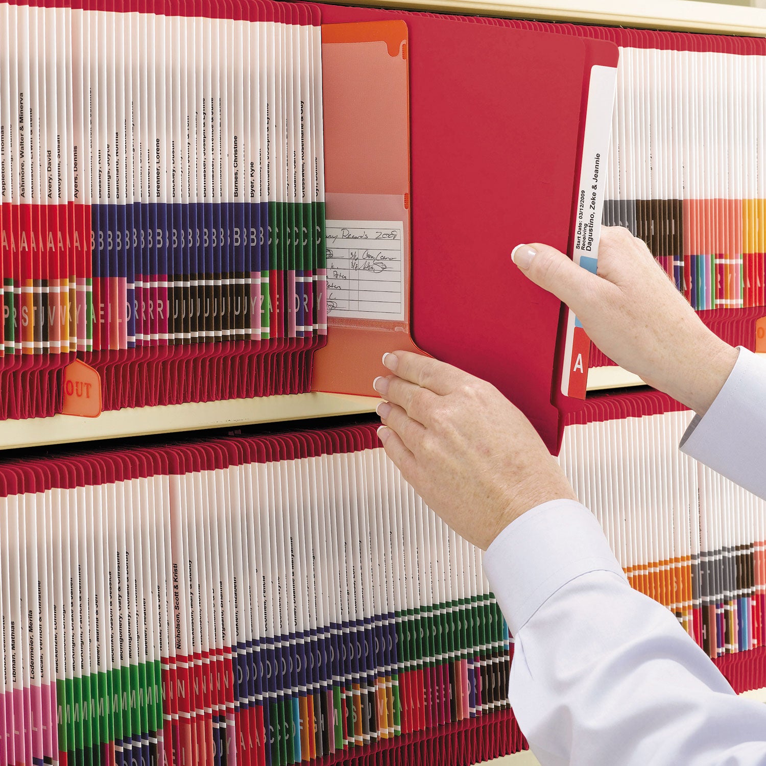 Shelf-Master Reinforced End Tab Colored Folders, Straight Tabs, Letter Size, 0.75" Expansion, Red, 100/Box -