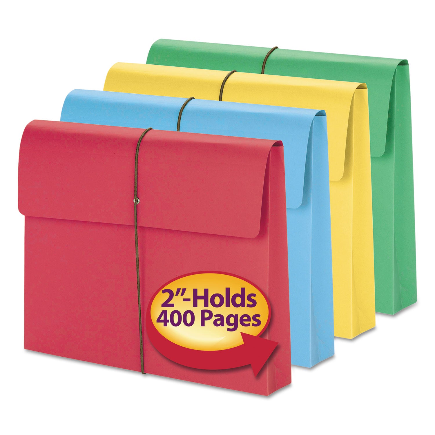 Expanding Wallet with Elastic Cord, 2" Expansion, 1 Section, Elastic Cord Closure, Letter Size, Assorted Colors, 50/Box -