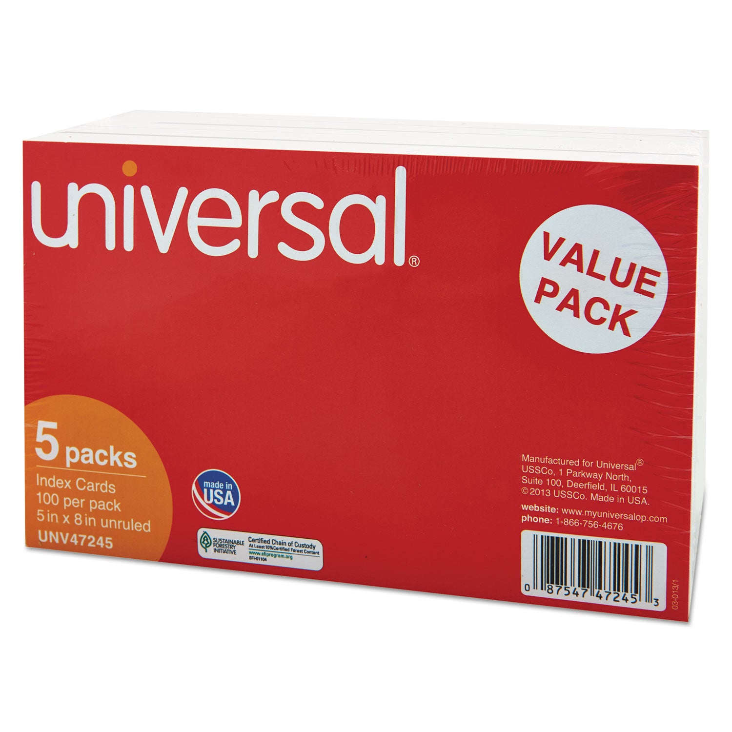 Unruled Index Cards, 5 x 8, White, 500/Pack -