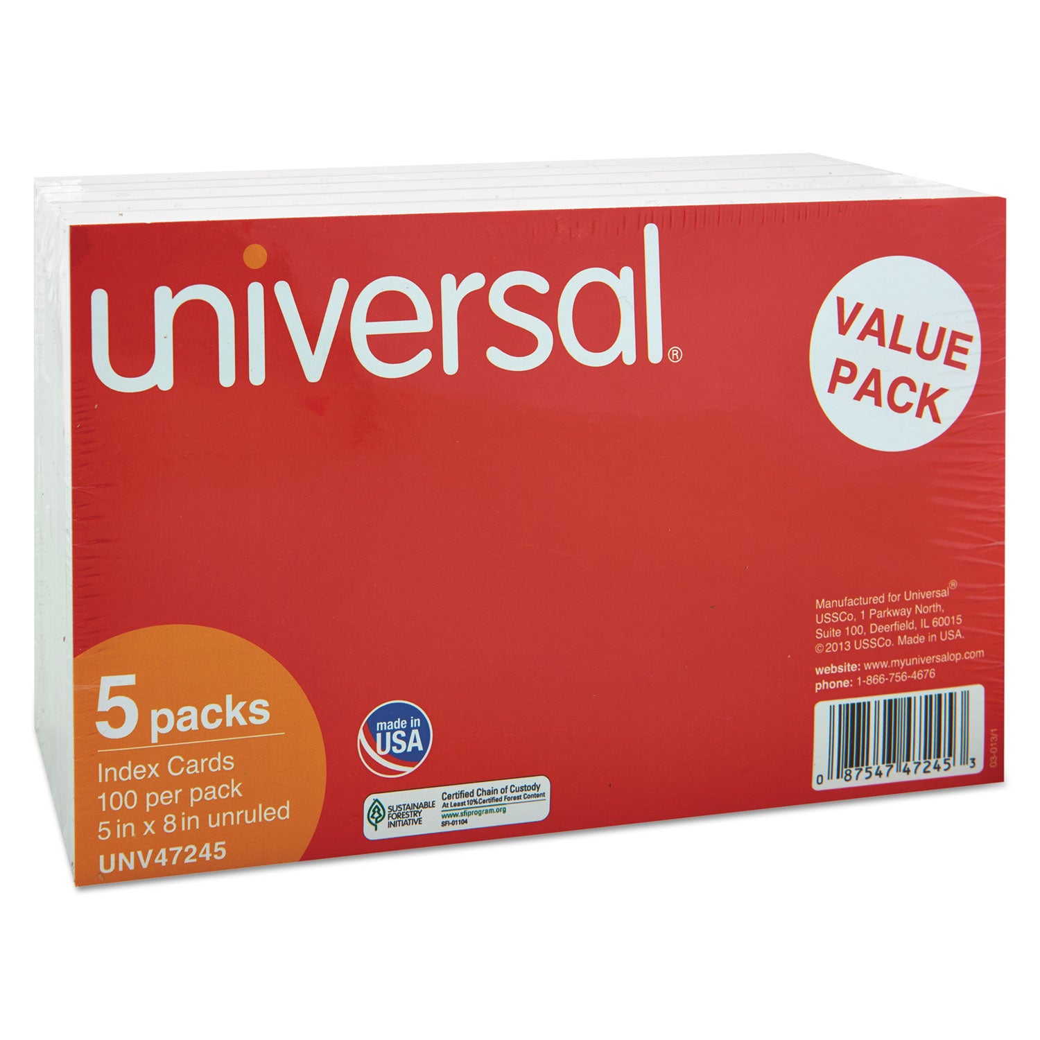 Unruled Index Cards, 5 x 8, White, 500/Pack -