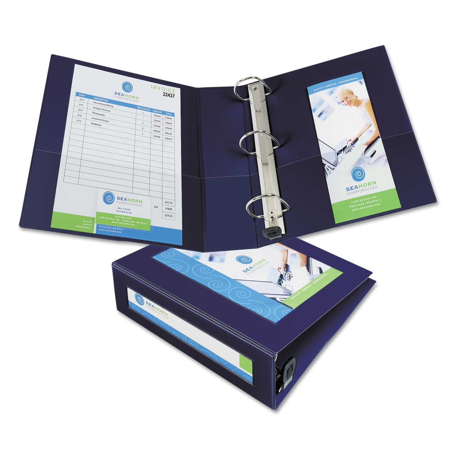Framed View Heavy-Duty Binders, 3 Rings, 3" Capacity, 11 x 8.5, Navy Blue -