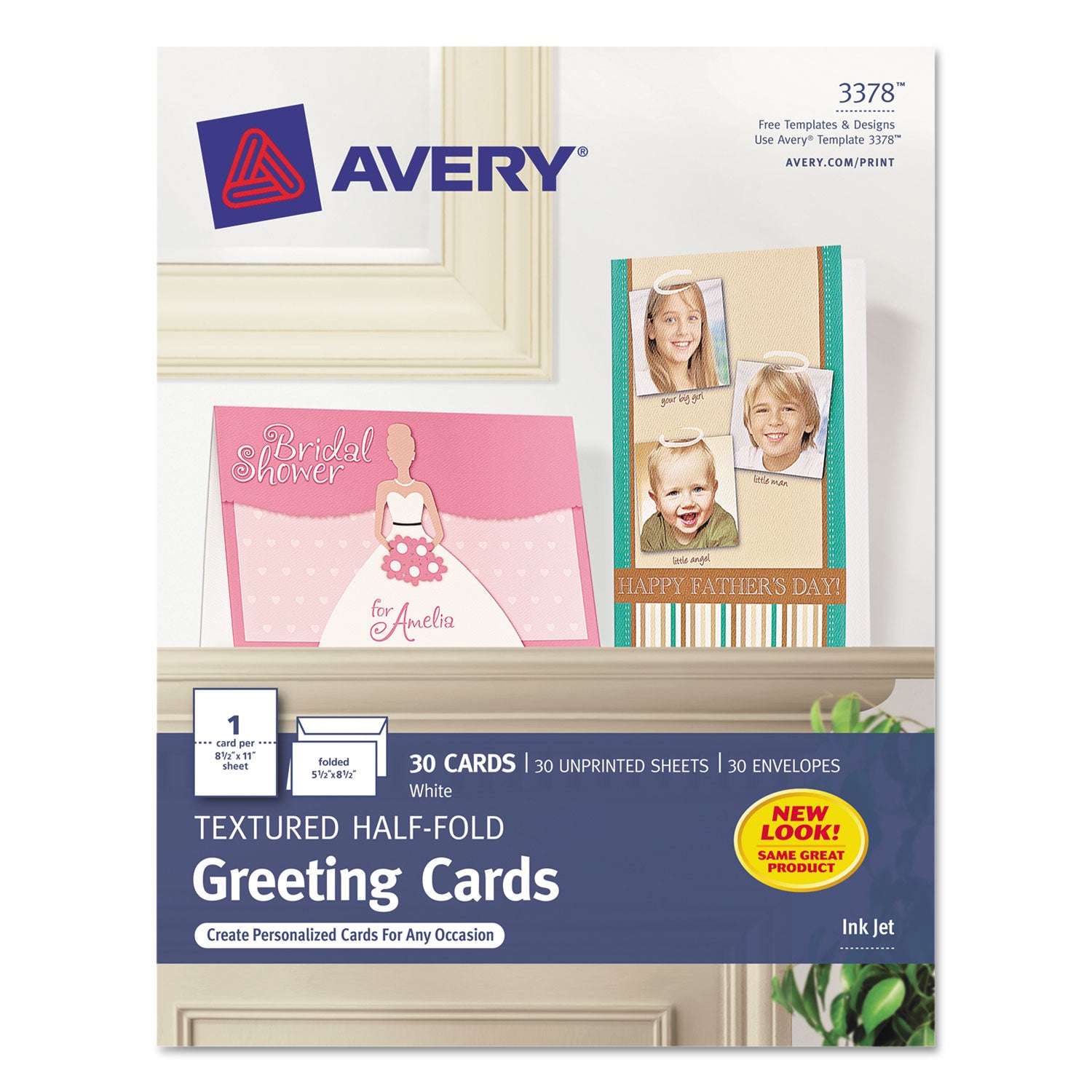 Half-Fold Greeting Cards with Envelopes, Inkjet, 65 lb, 5.5 x 8.5, Textured Uncoated White, 1 Card/Sheet, 30 Sheets/Box -