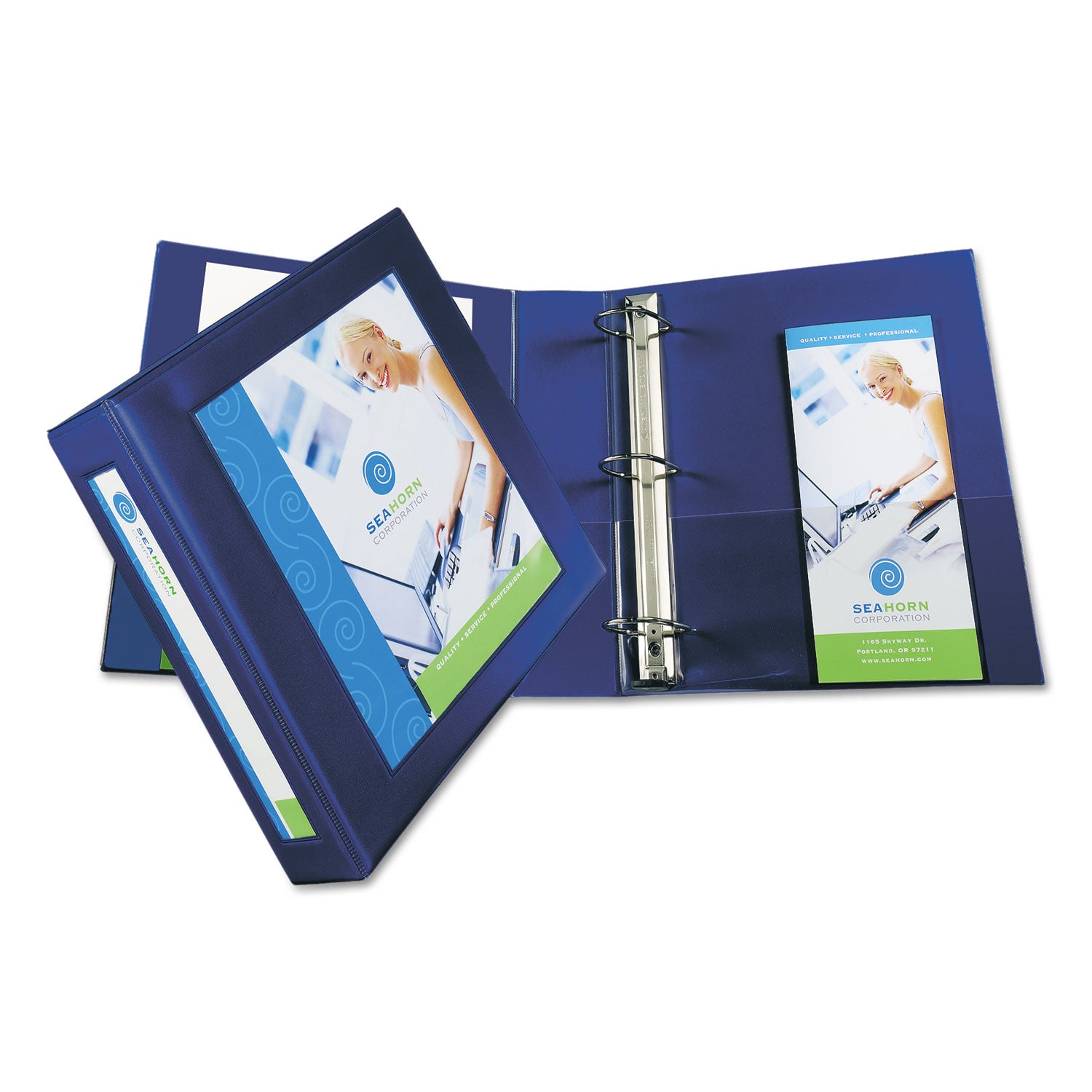 Framed View Heavy-Duty Binders, 3 Rings, 2" Capacity, 11 x 8.5, Navy Blue -