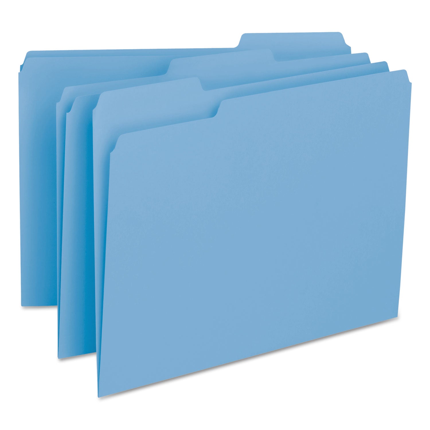 Interior File Folders, 1/3-Cut Tabs: Assorted, Letter Size, 0.75" Expansion, Blue, 100/Box -