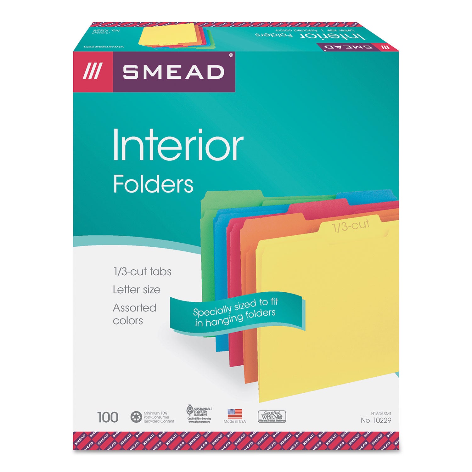 Interior File Folders, 1/3-Cut Tabs: Assorted, Letter Size, 0.75" Expansion, Assorted Colors, 100/Box -