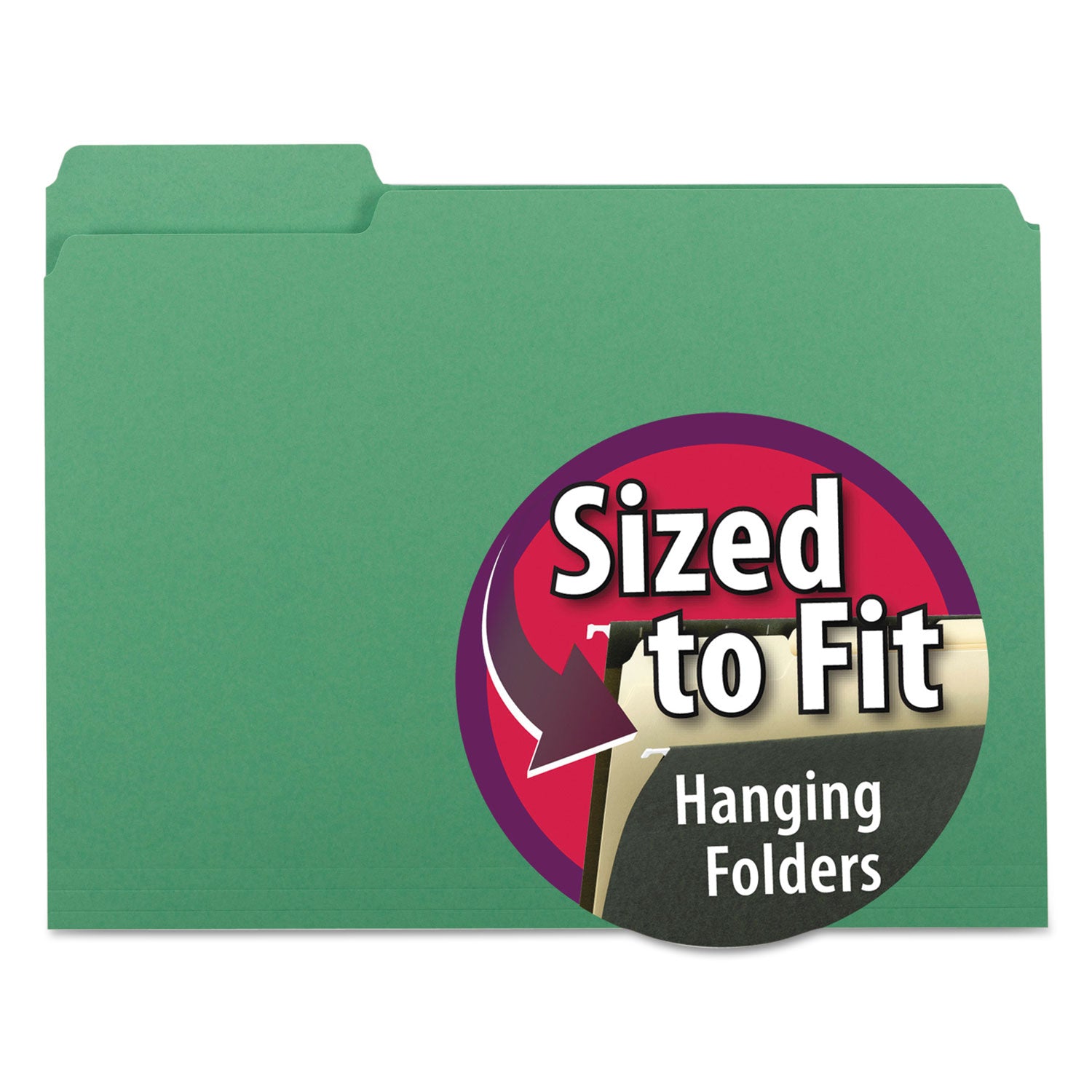 Interior File Folders, 1/3-Cut Tabs: Assorted, Letter Size, 0.75" Expansion, Green, 100/Box -