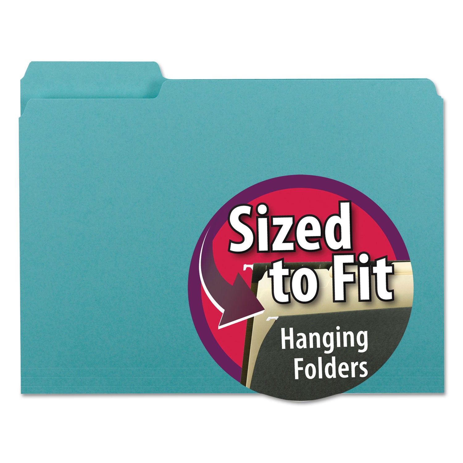Interior File Folders, 1/3-Cut Tabs: Assorted, Letter Size, 0.75" Expansion, Aqua, 100/Box -