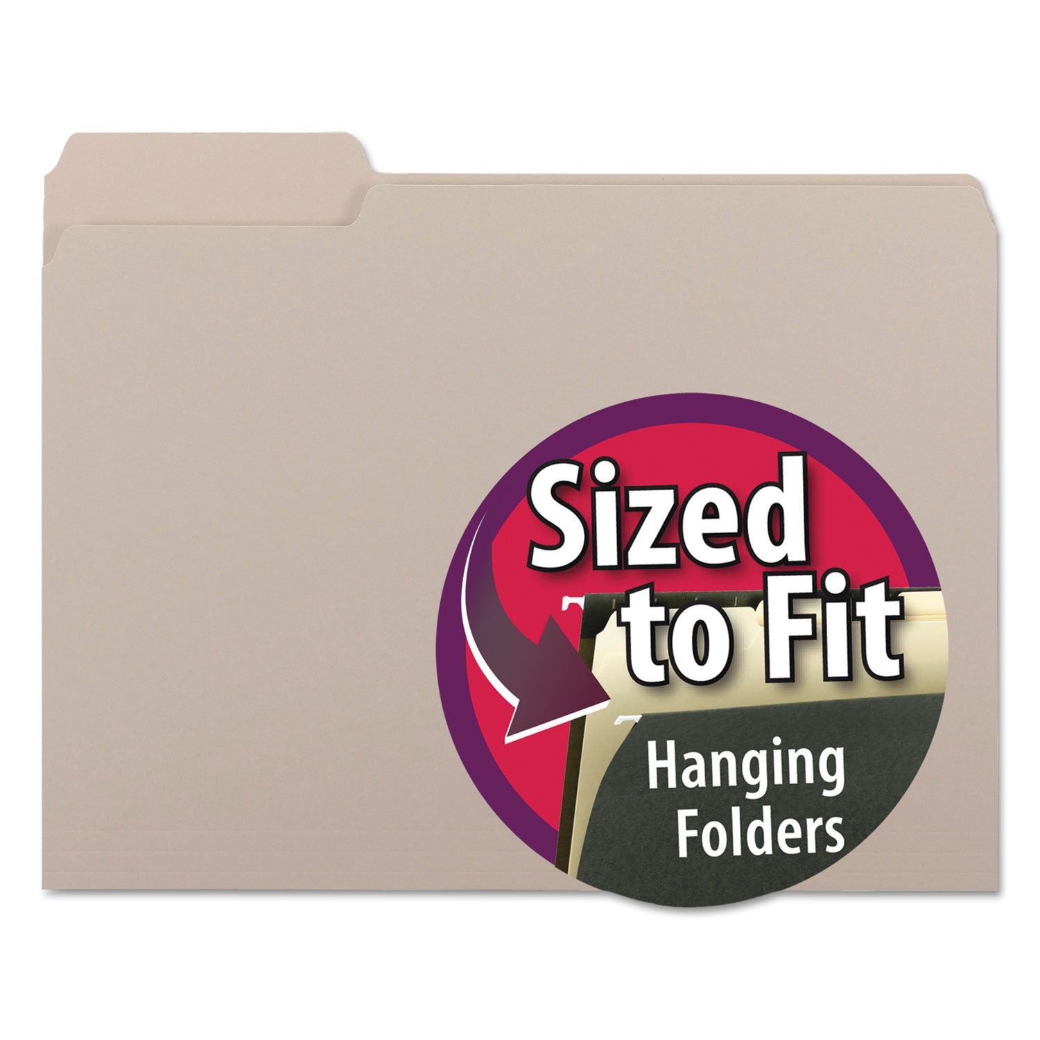Interior File Folders, 1/3-Cut Tabs: Assorted, Letter Size, 0.75" Expansion, Gray, 100/Box -