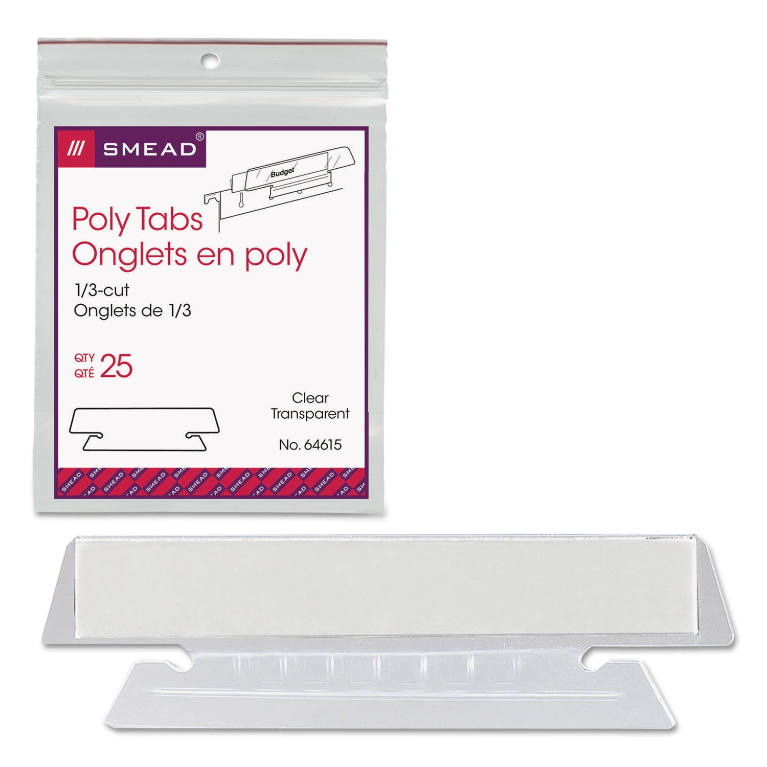 Poly Index Tabs and Inserts For Hanging File Folders, 1/3-Cut, White/Clear, 3.5" Wide, 25/Pack -