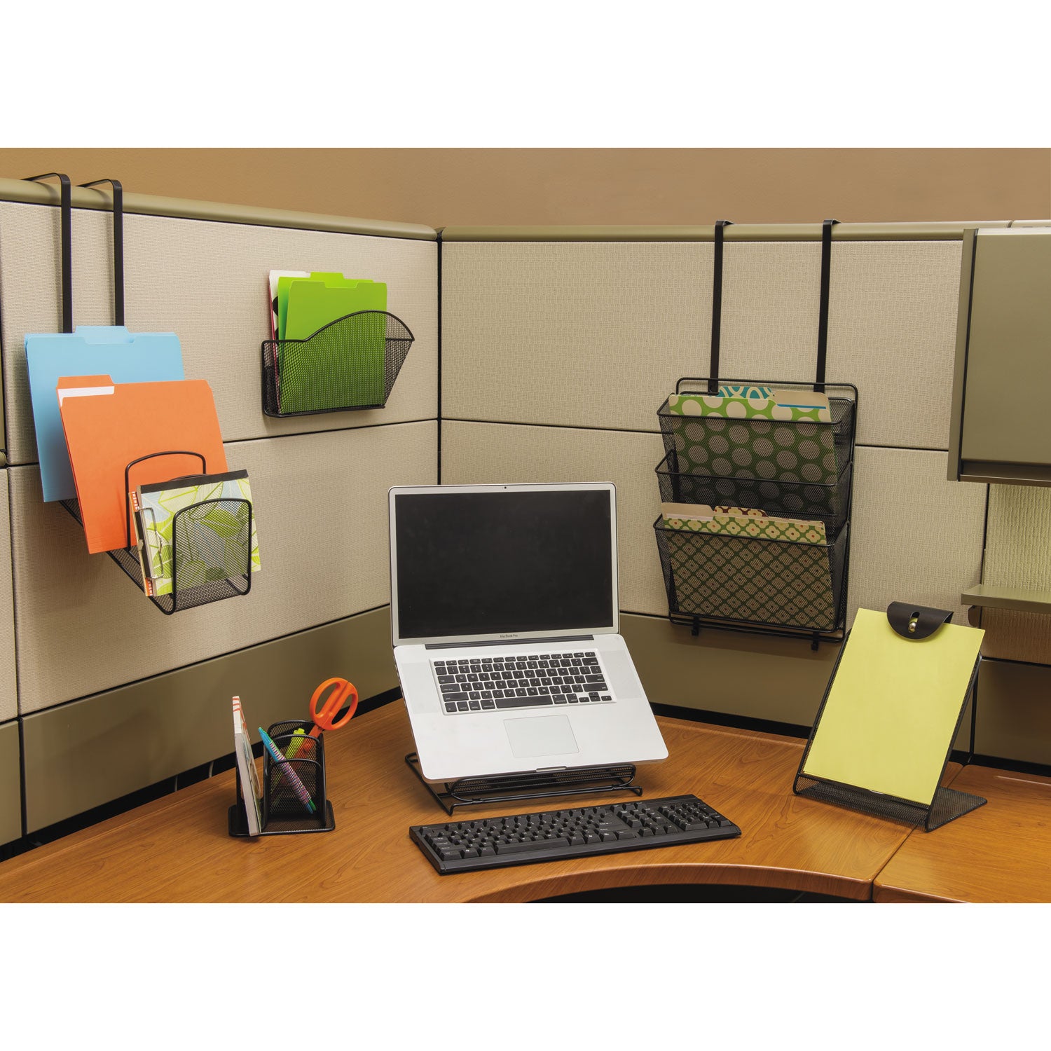 Onyx Mesh Mini Organizer, 3 Compartments, Steel, 6 x 5.25 x 5.25, Black -