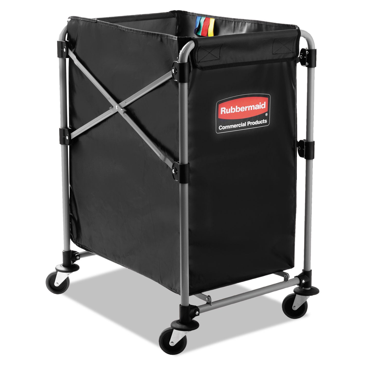 One-Compartment Collapsible X-Cart, Synthetic Fabric, 4.98 cu ft Bin, 20.33" x 24.1" x 34", Black/Silver -
