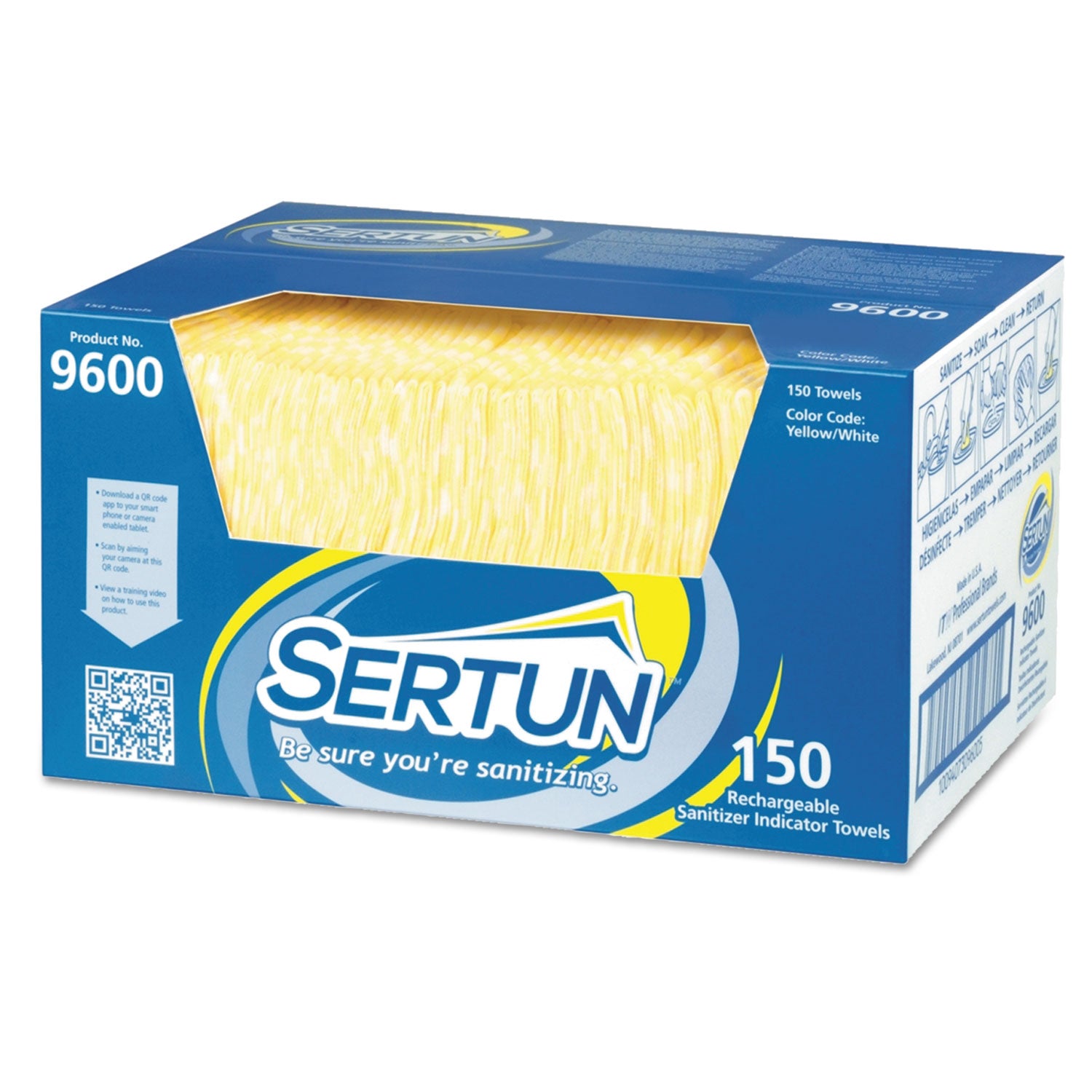 Color-Changing Rechargeable Sanitizer Towels, 1-Ply, 13.5 x 18, Unscented, Yellow/White/Blue, 150/Carton -