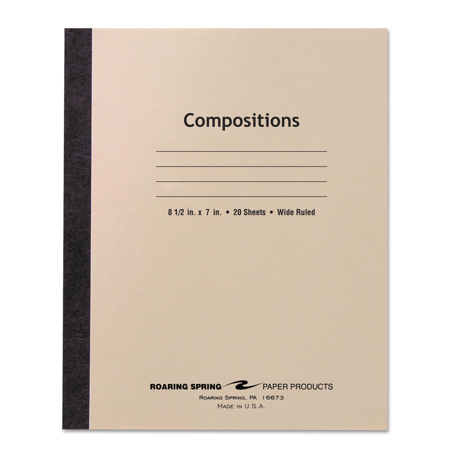 Stitched Cover Composition Book, Wide/Legal Rule, Manila Cover, (20) 8.5 x 7 Sheets -