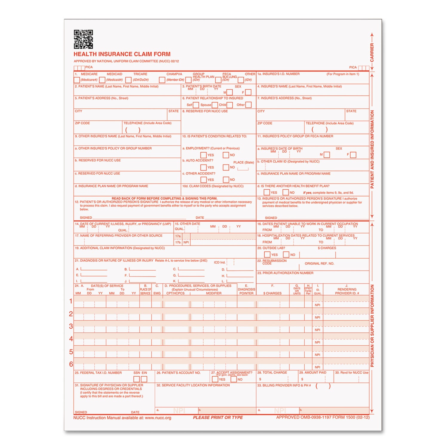 CMS-1500 Medicare/Medicaid Forms for Laser Printers, One-Part (No Copies), 8.5 x 11, 250 Forms Total -