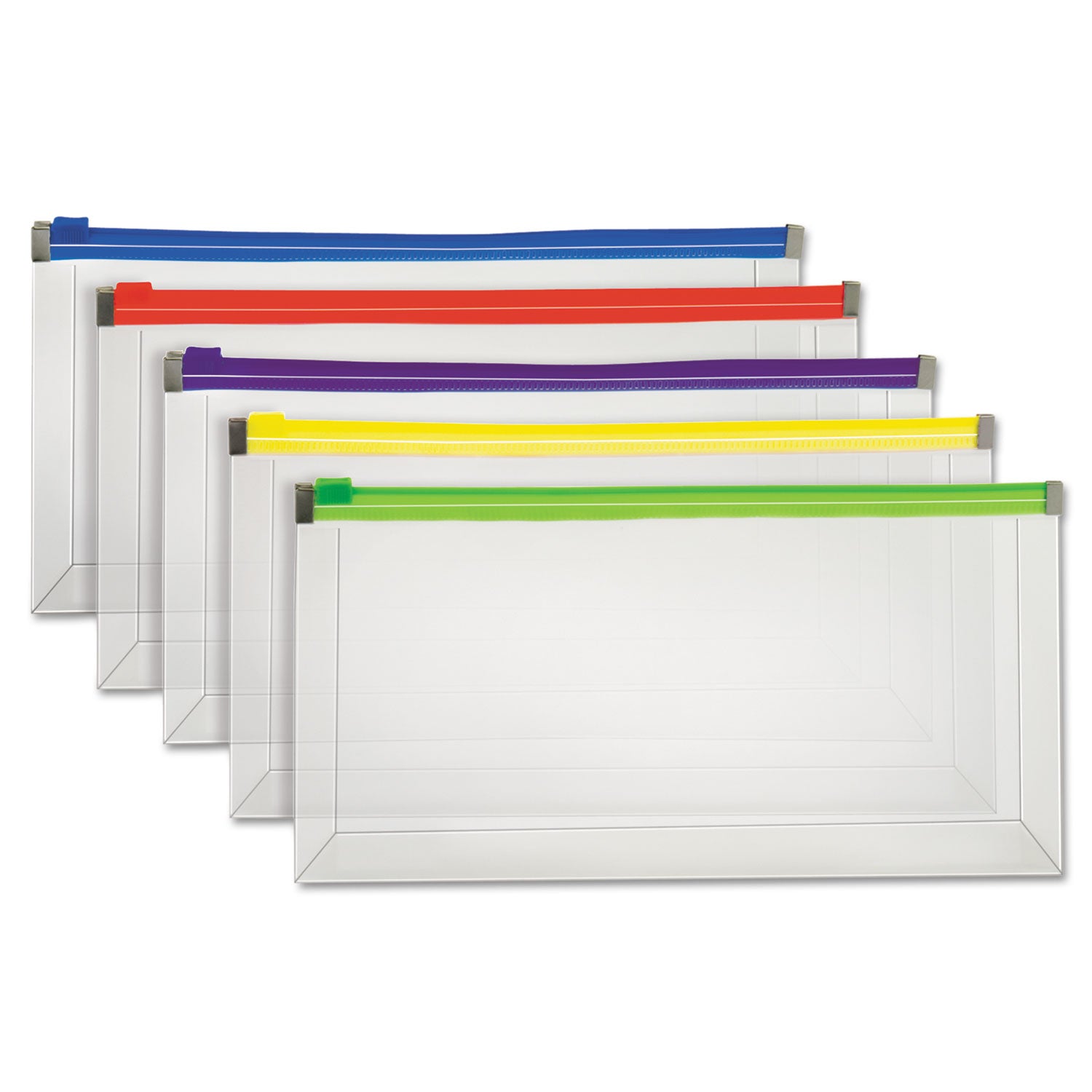 Poly Zip Check Envelope, Zipper Closure, 10.13 x 5.13, Assorted Colors, 5/Pack -