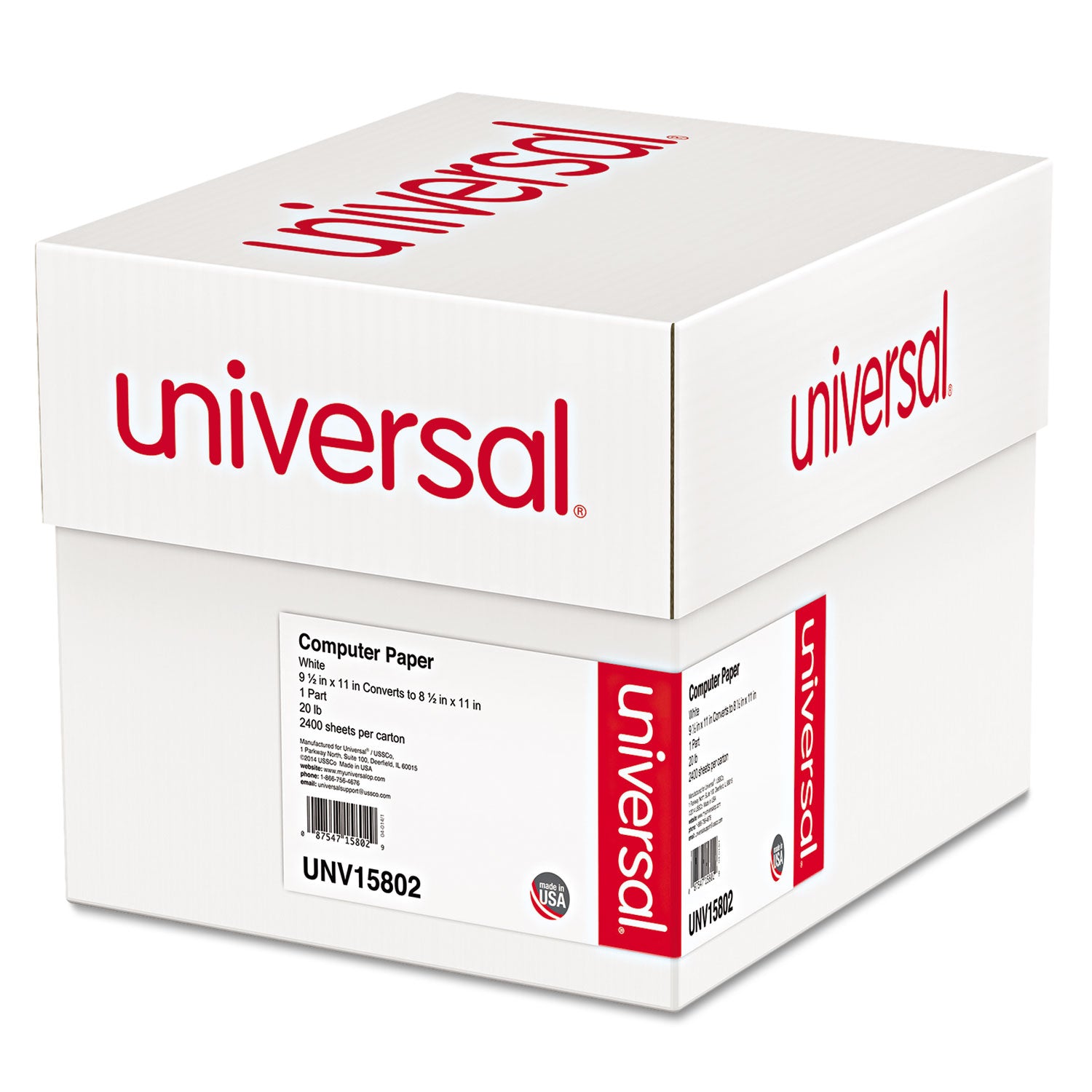 Printout Paper, 1-Part, 0.5" Standard Perforation, 20 lb Bond Weight, 9.5 x 11, White, 2,400/Carton -