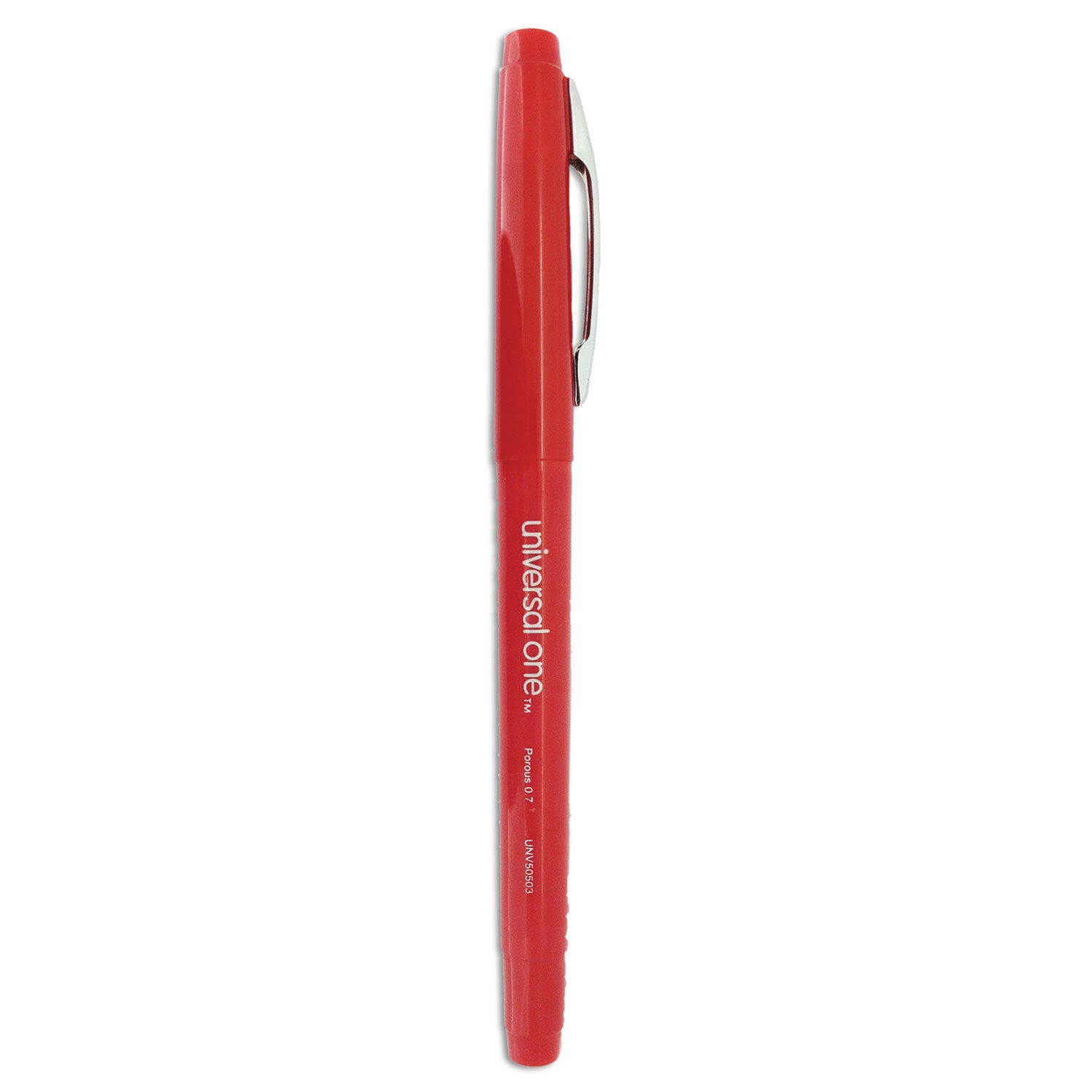 Porous Point Pen, Stick, Medium 0.7 mm, Red Ink, Red Barrel, Dozen -