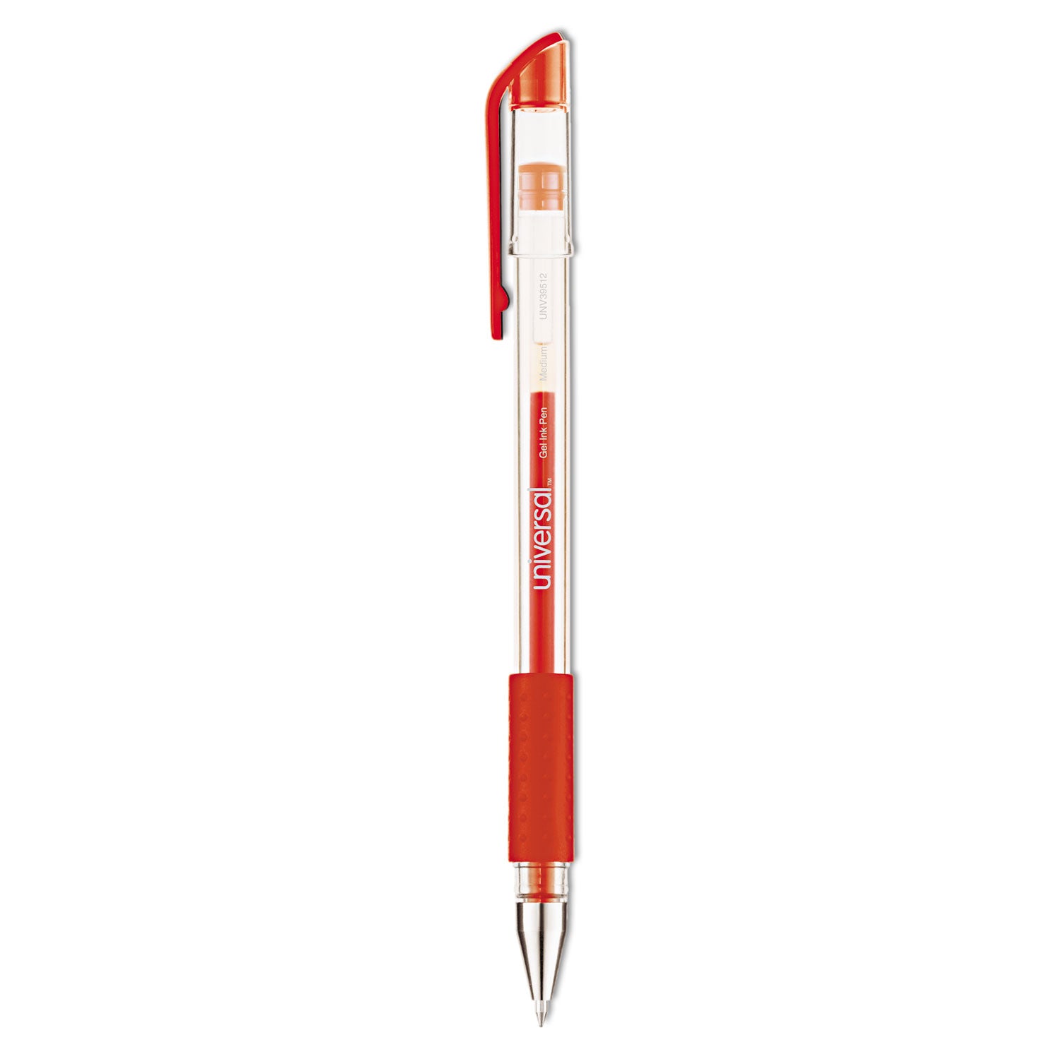 Comfort Grip Gel Pen, Stick, Medium 0.7 mm, Red Ink, Clear/Red Barrel, Dozen -