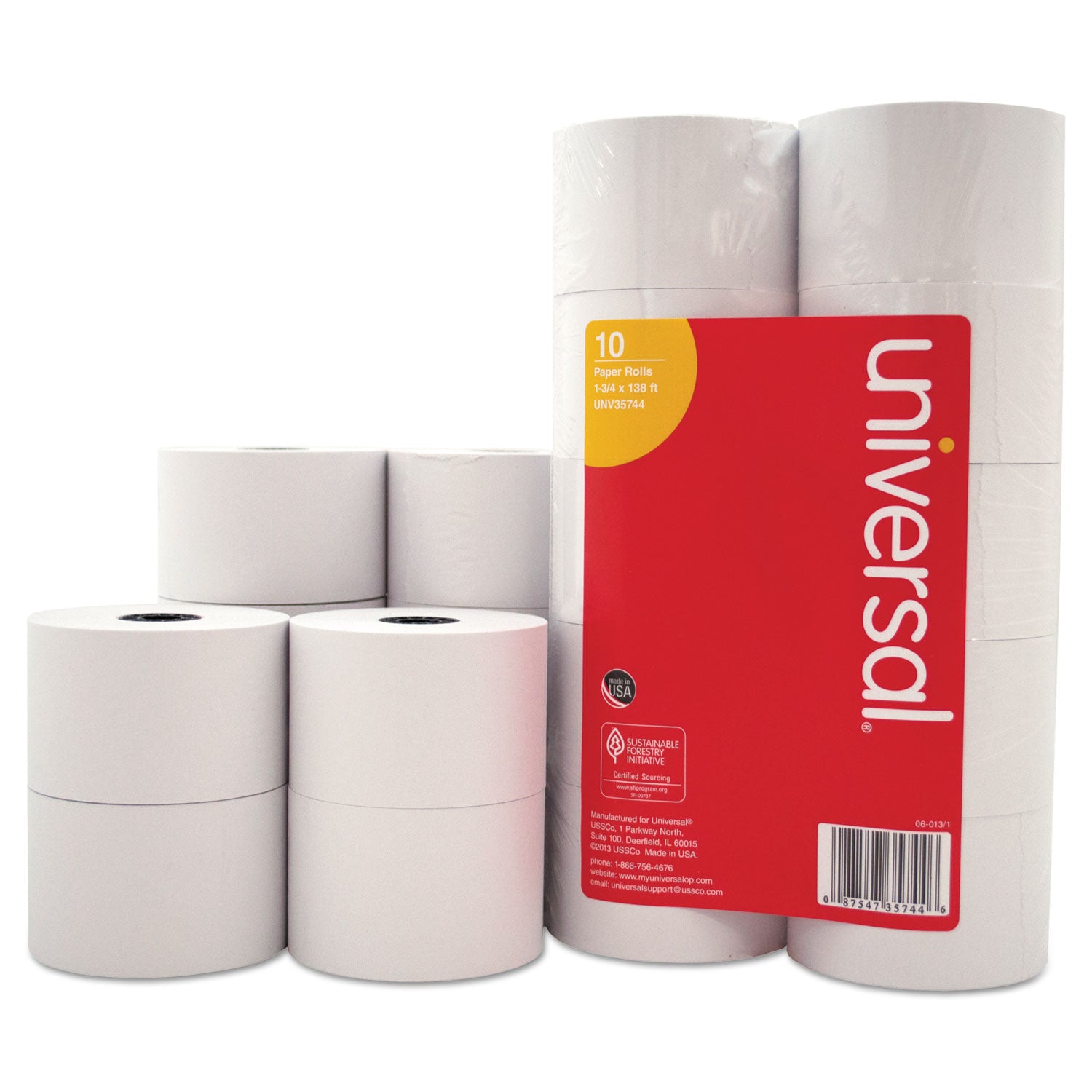 Impact and Inkjet Print Bond Paper Rolls, 0.5" Core, 1.75" x 138 ft, White, 10/Pack -