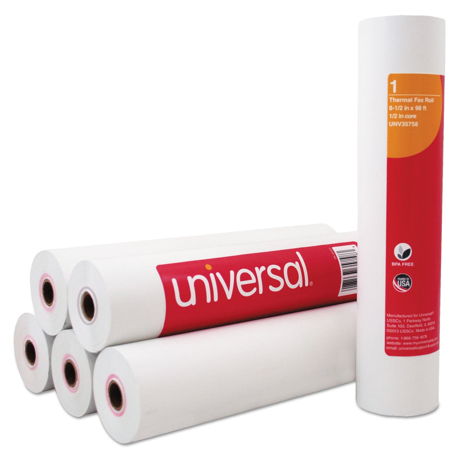 Direct Thermal Printing Fax Paper Rolls, 0.5" Core, 8.5" x 98 ft, White, 6/Pack -