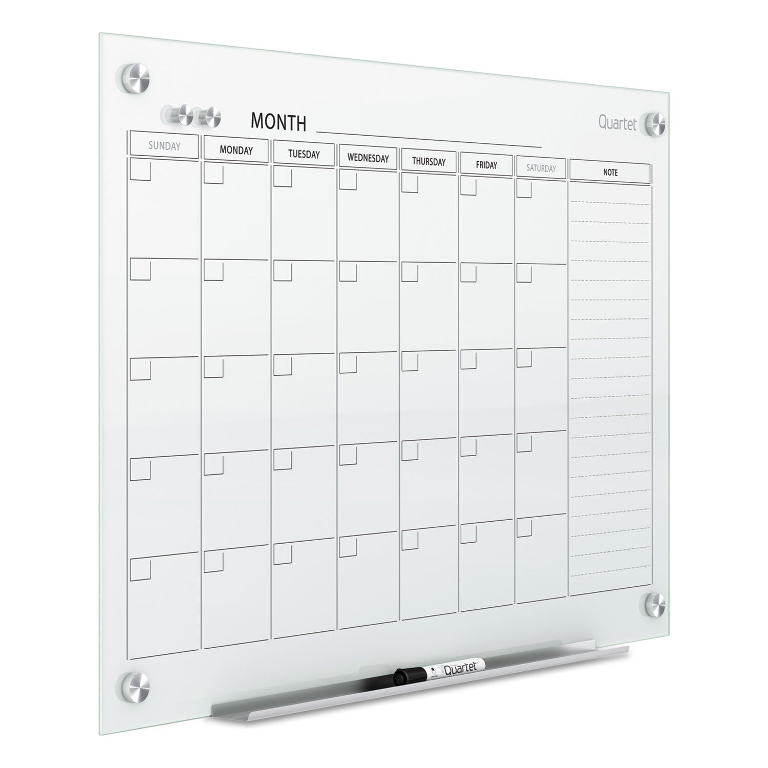 Infinity Magnetic Glass Calendar Board, One Month, 36 x 24, White Surface -