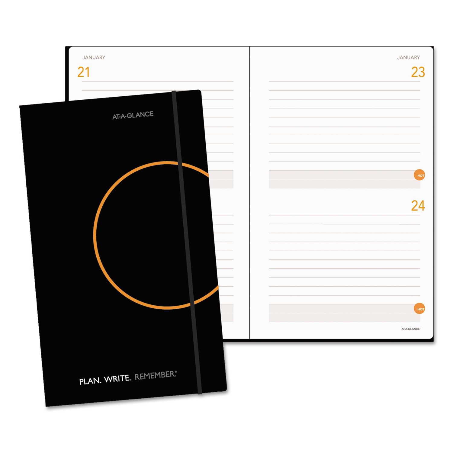 Plan. Write. Remember. Planning Notebook Two Days Per Page , 8.25 x 5, Black Cover, Undated -