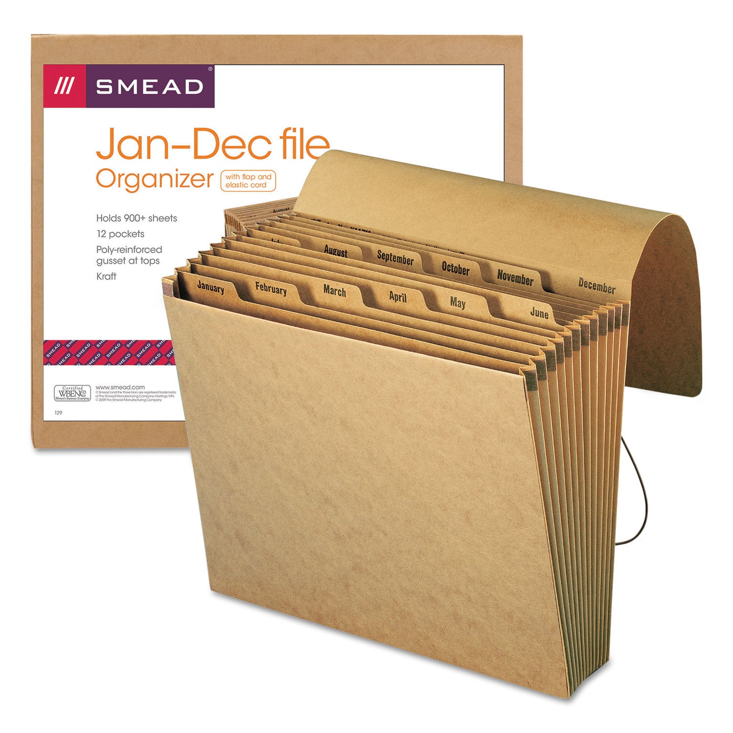 Indexed Expanding Kraft Files, 12 Sections, Elastic Cord Closure, 1/12-Cut Tabs, Letter Size, Kraft -