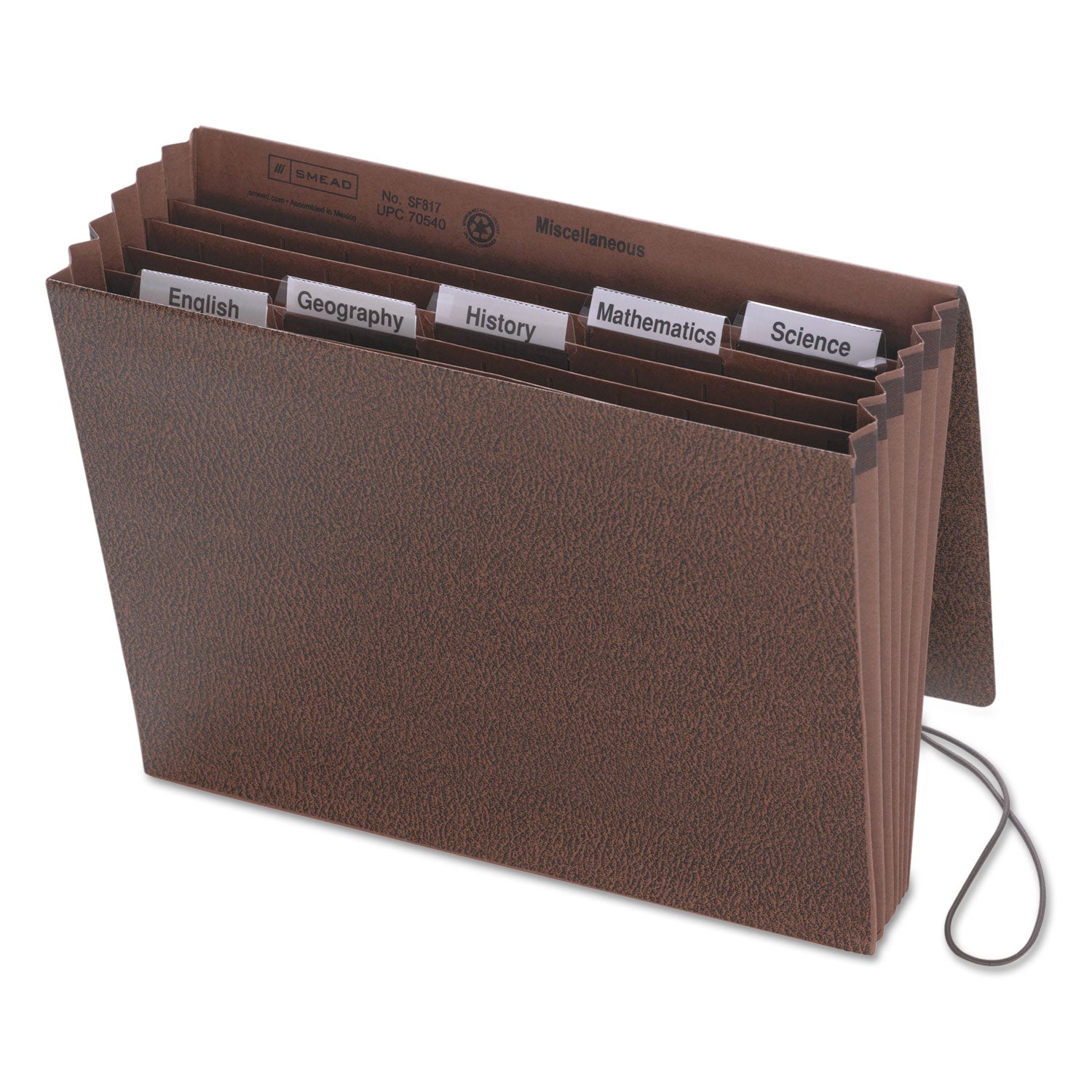 Six-Pocket Subject File with Insertable Tabs, 5.25" Expansion, 6 Sections, Elastic Cord, 1/5-Cut Tabs, Letter Size, Redrope -