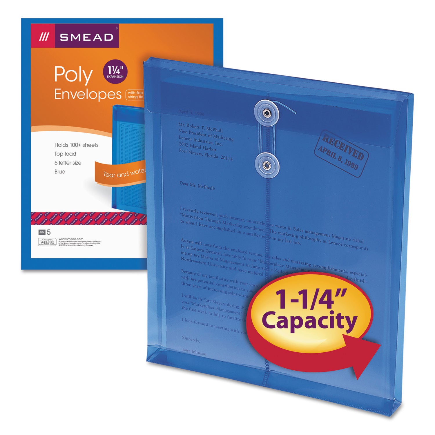 Poly String and Button Interoffice Envelopes, Open-End (Vertical), 9.75 x 11.63, Transparent Blue, 5/Pack -
