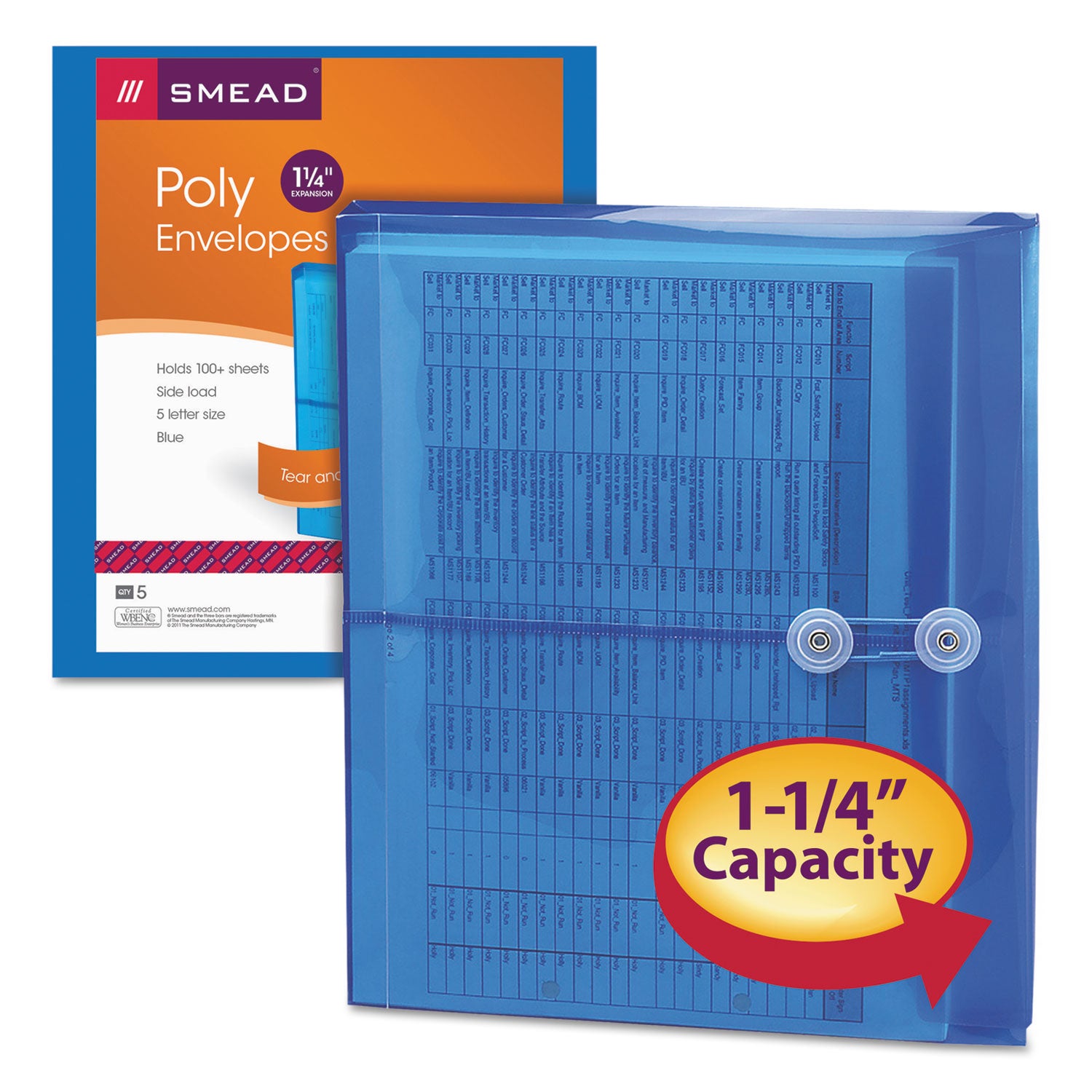 Poly String and Button Interoffice Envelopes, Open-Side (Horizontal), 9.75 x 11.63, Transparent Blue, 5/Pack -