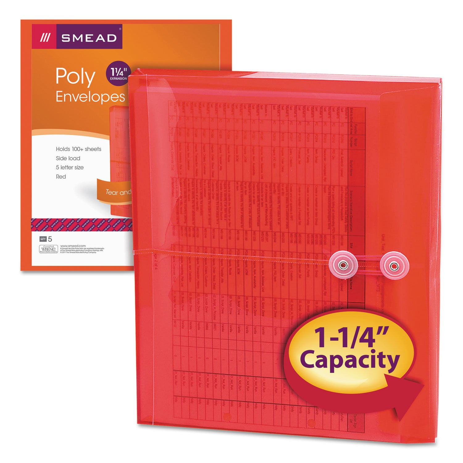 Poly String and Button Interoffice Envelopes, Open-Side (Horizontal), 9.75 x 11.63, Transparent Red, 5/Pack -