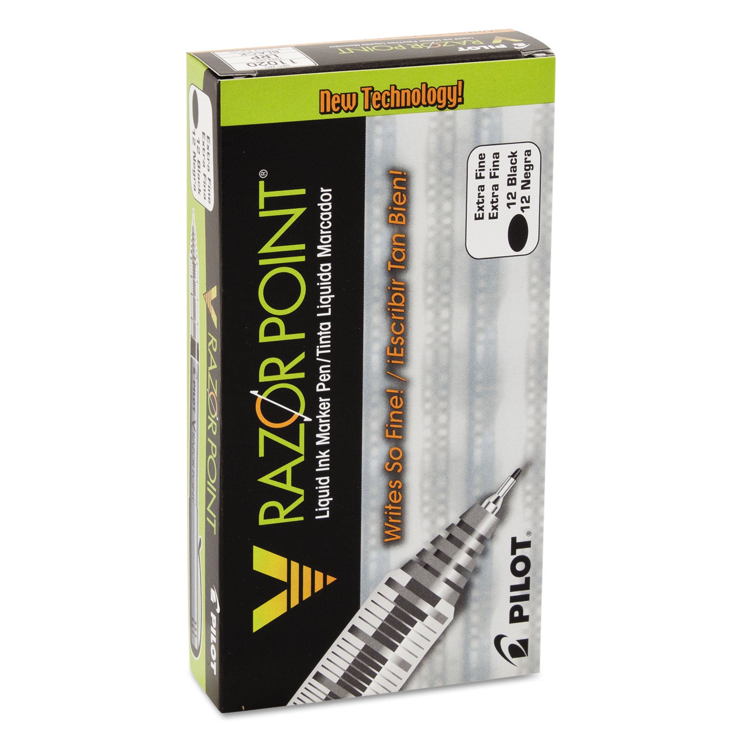 V Razor Point Liquid Ink Porous Point Pen, Stick, Extra-Fine 0.5 mm, Black Ink, Gray/Smoke Barrel, Dozen -