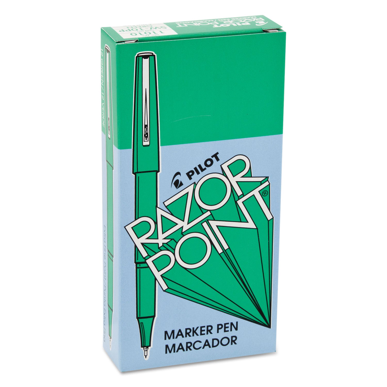 Razor Point Fine Line Porous Point Pen, Stick, Extra-Fine 0.3 mm, Green Ink, Green Barrel, Dozen -
