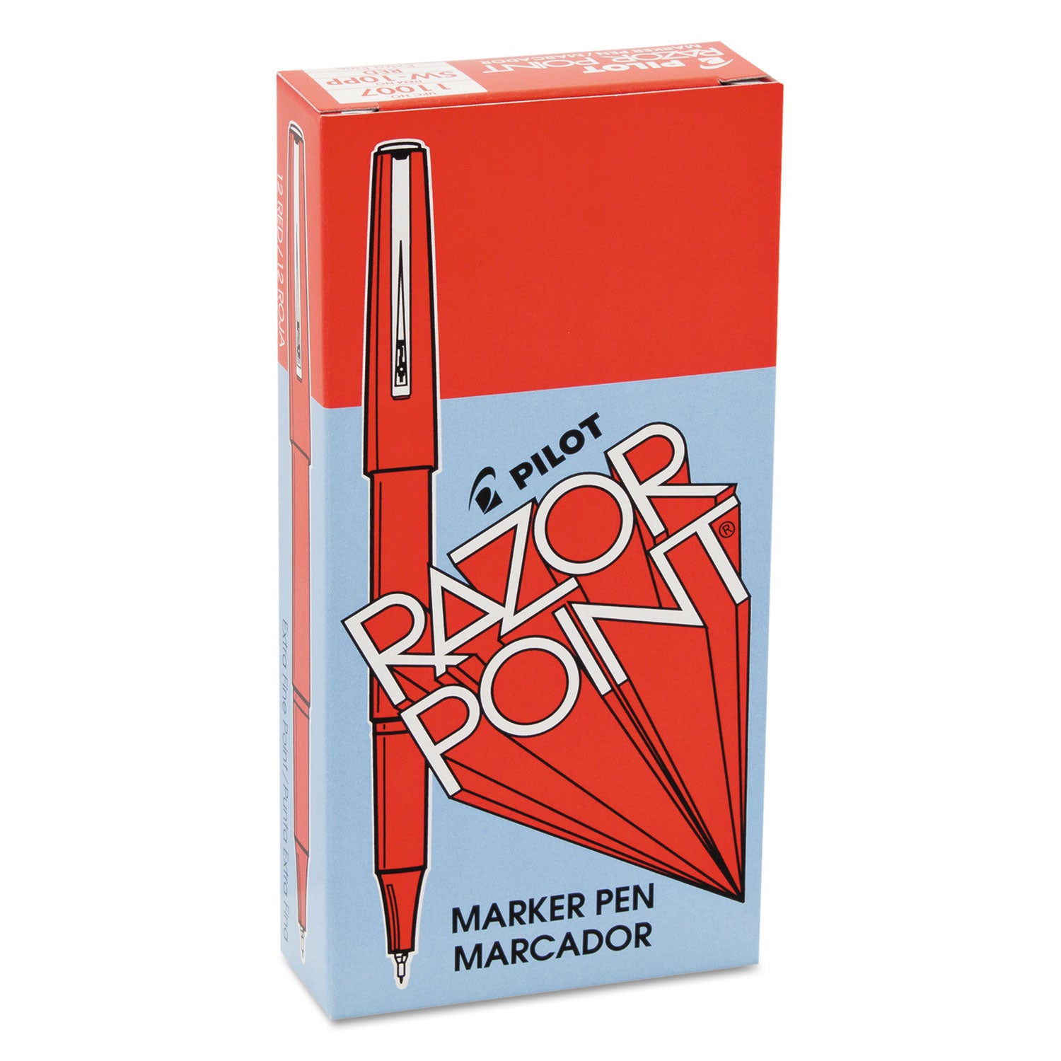Razor Point Fine Line Porous Point Pen, Stick, Extra-Fine 0.3 mm, Red Ink, Red Barrel, Dozen -