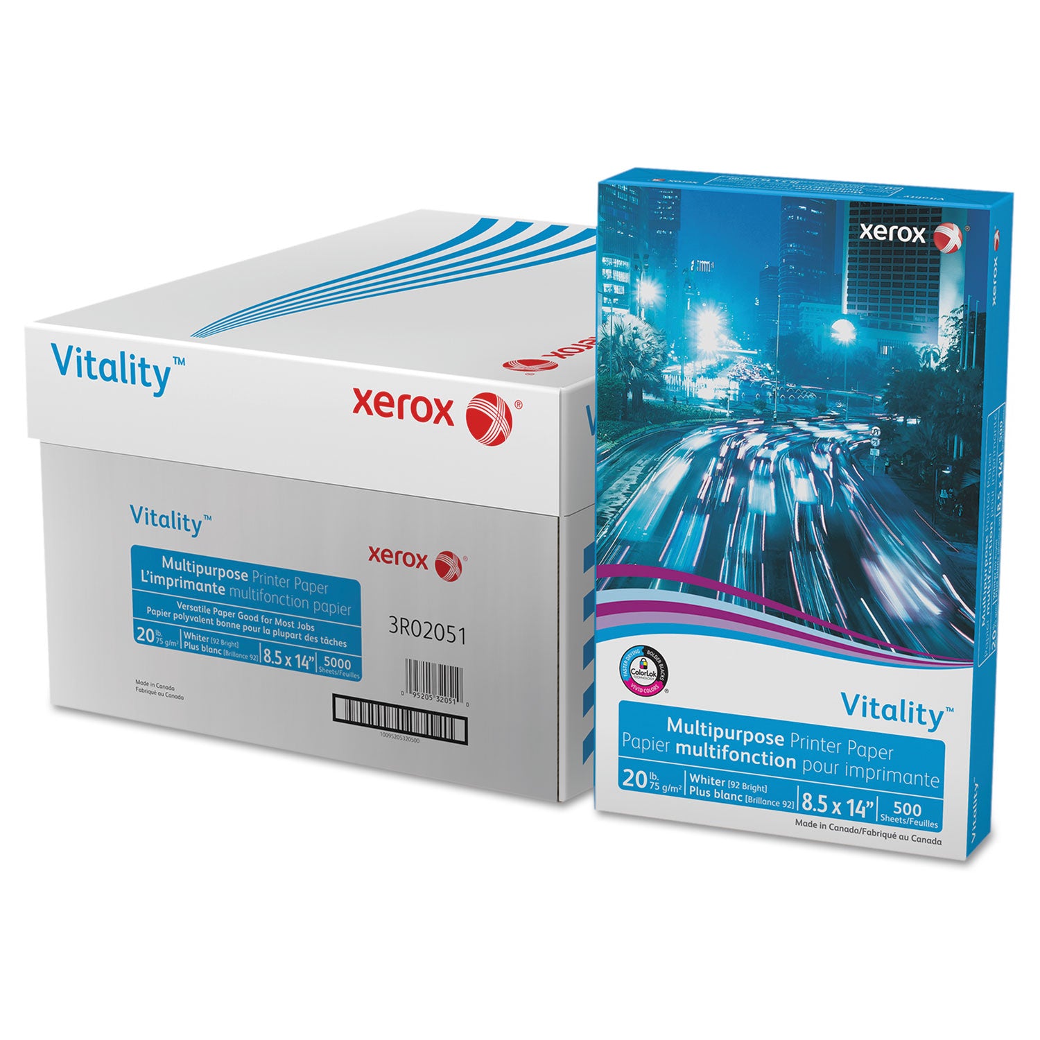 Vitality Multipurpose Print Paper, 92 Bright, 20 lb Bond Weight, 8.5 x 14, White, 500 Sheets/Ream, 10 Reams/Carton -