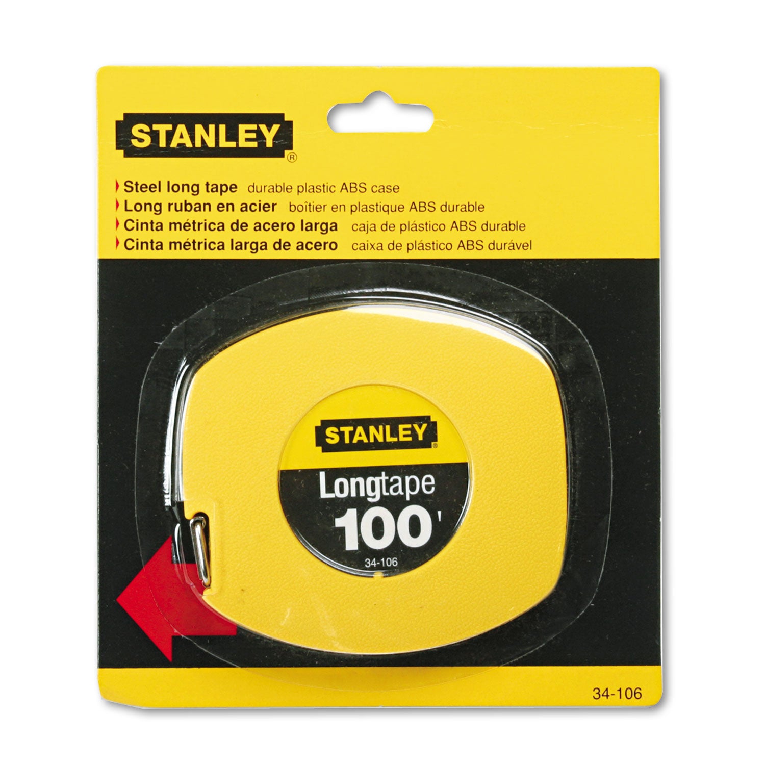 Long Tape Measure, 1/8" Graduations, 100 ft, Yellow -