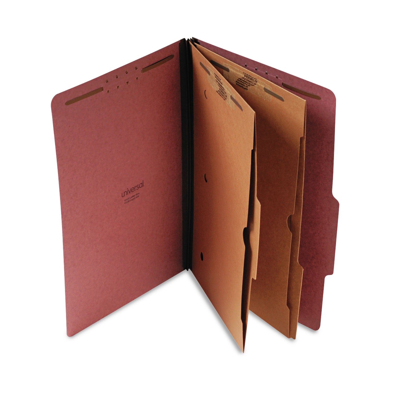 Six-Section Classification Folder with Pockets, 2" Expansion, 2 Dividers, 6 Fasteners, Legal Size, Red Exterior, 10/Box -