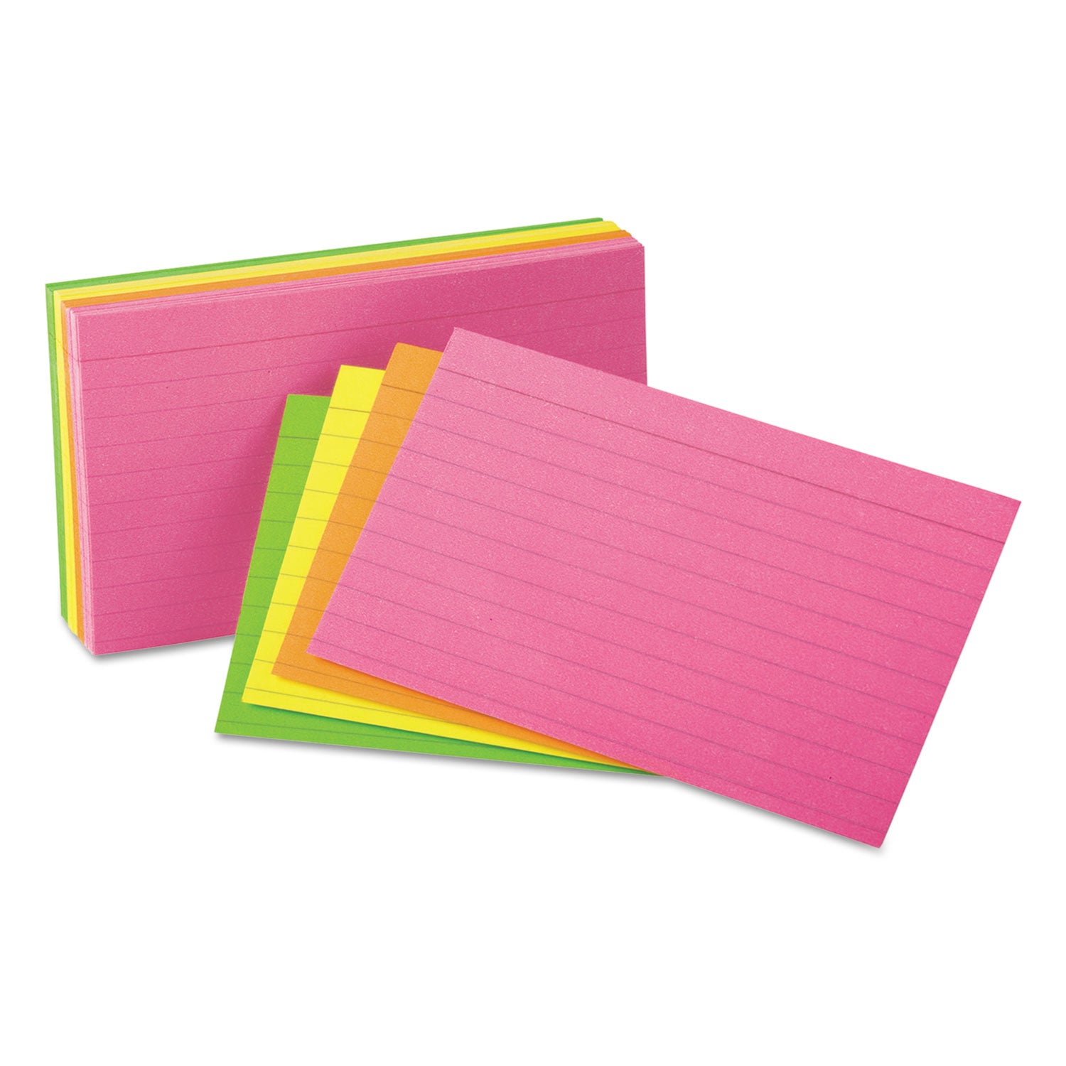 Ruled Neon Glow Index Cards, 5 x 8, Assorted, 100/Pack -