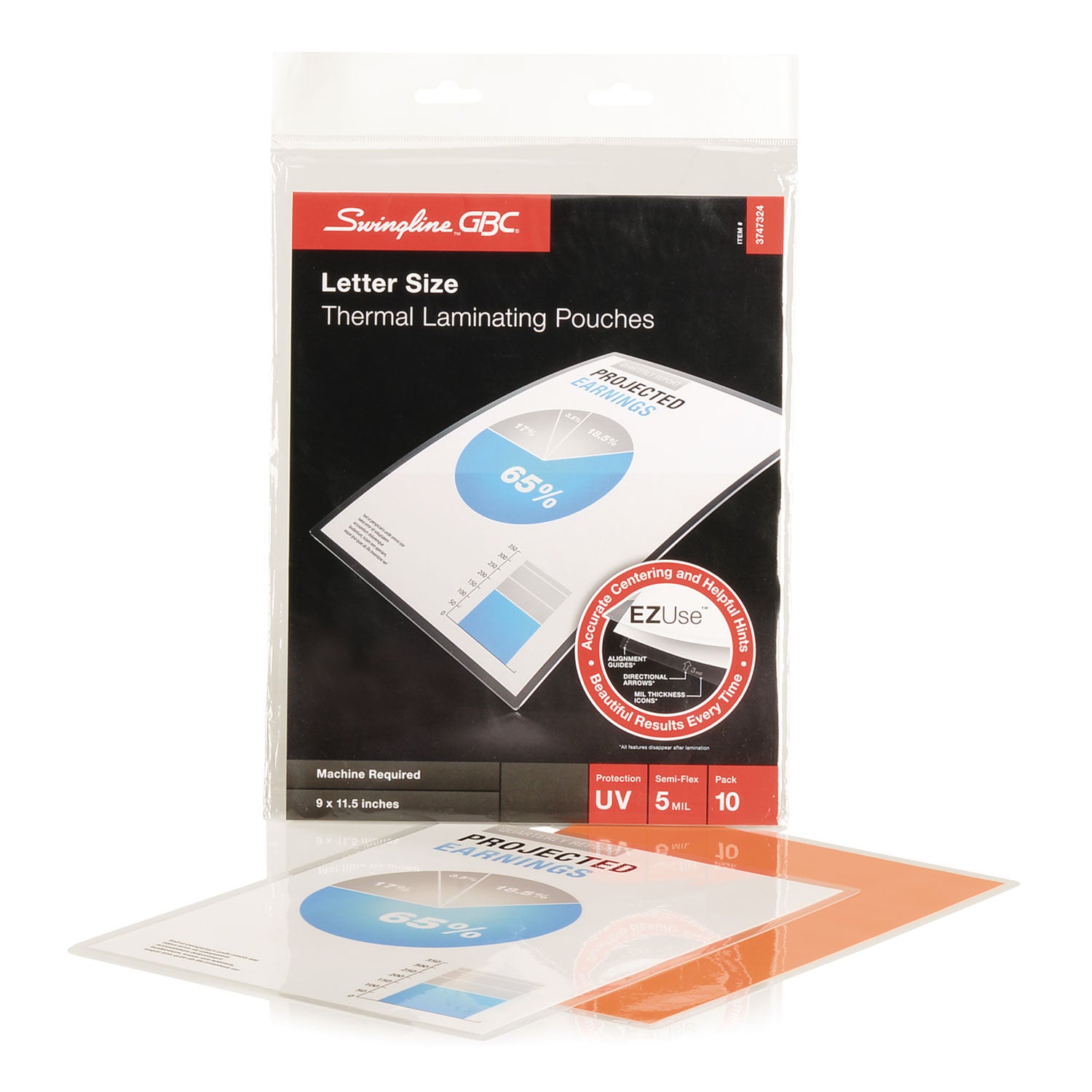 EZUse Thermal Laminating Pouches, 5 mil, 9" x 11.5", Gloss Clear, 10/Pack -
