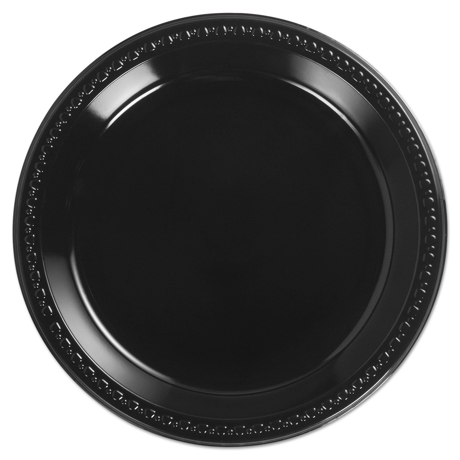 Heavyweight Plastic Plates, 10.25" dia, Black, 125/Pack, 4 Packs/Carton -